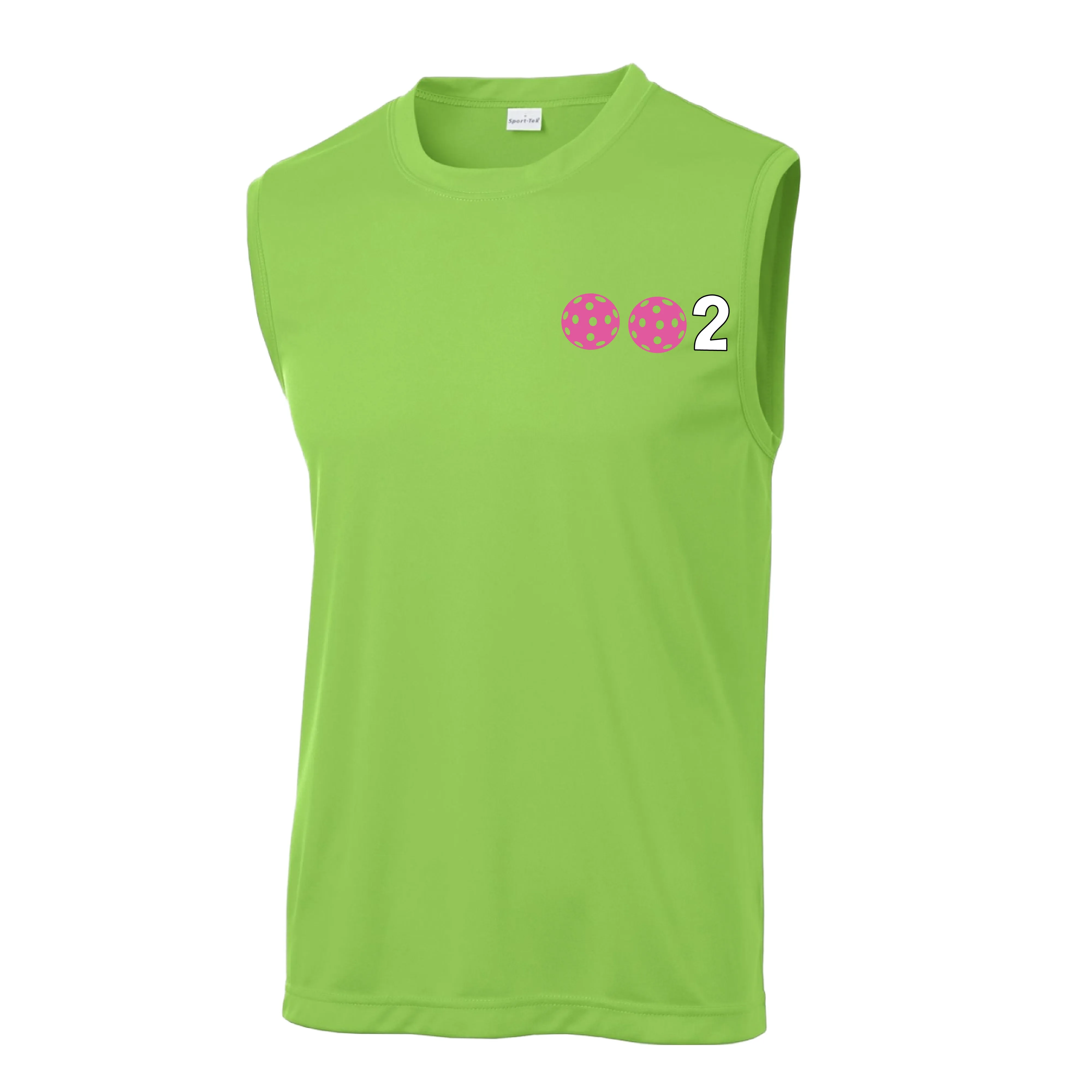 002 With Pickleballs (Red Purple Rainbow Pink) Customizable | Men's Sleeveless Pickleball Shirt | 100% Polyester