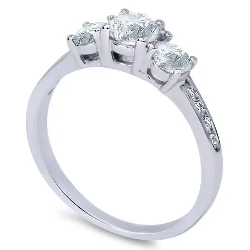 1 1/4ct Three Stone Round Diamond Engagement Ring 14K White Gold