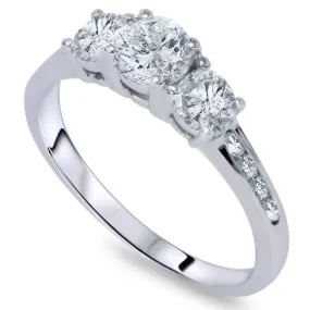 1 1/4ct Three Stone Round Diamond Engagement Ring 14K White Gold