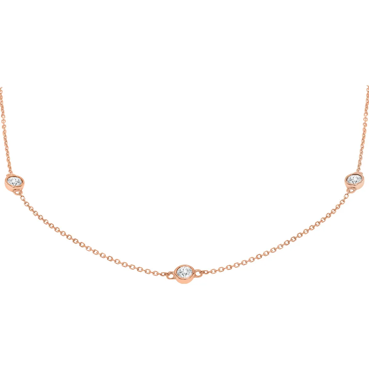 1 Carat Tw Bezel Set Diamond Station Necklace In 14K Rose Gold