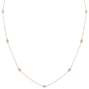 1 Carat Tw Bezel Set Diamond Station Necklace In 14K Rose Gold