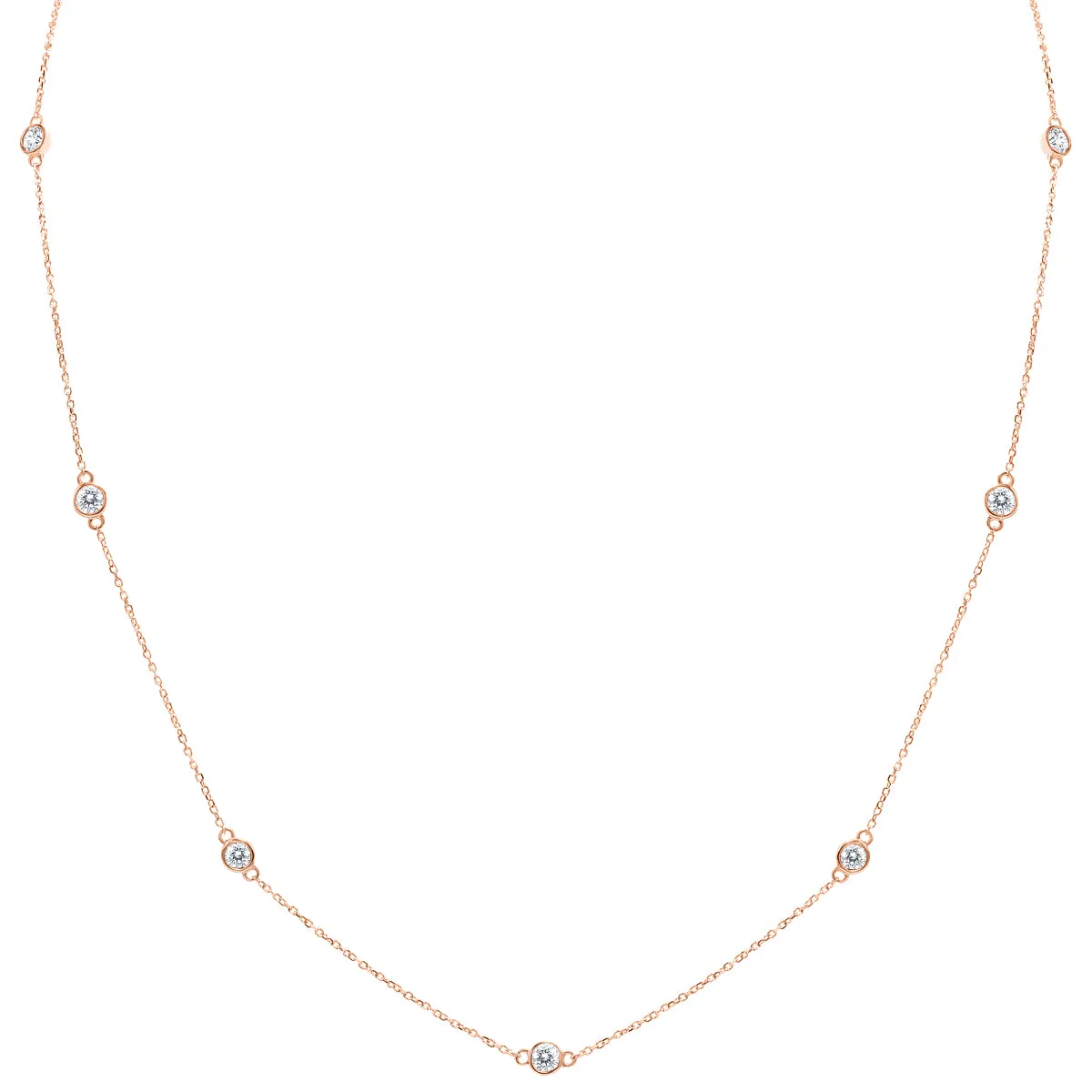 1 Carat Tw Bezel Set Diamond Station Necklace In 14K Rose Gold