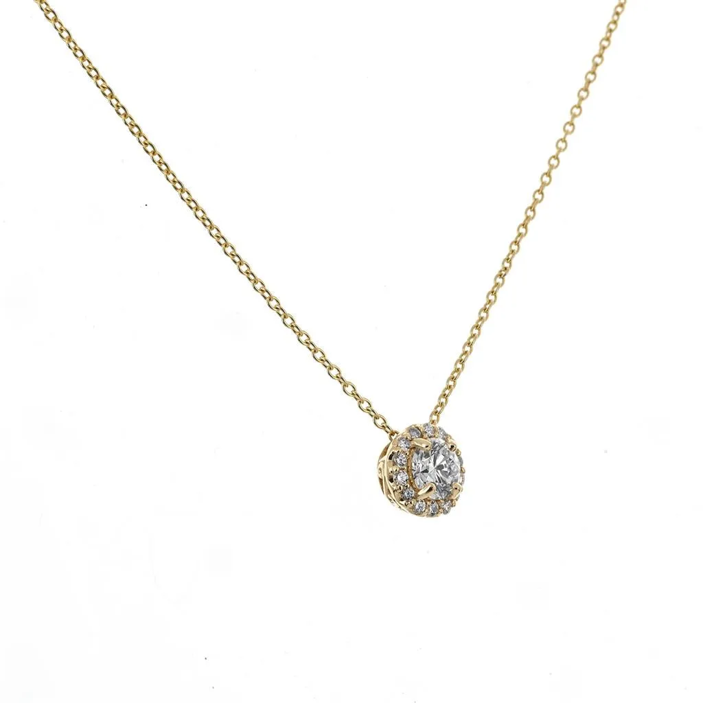 1.35ctw Round Diamond Necklace - Hidden Halo - Yellow Gold