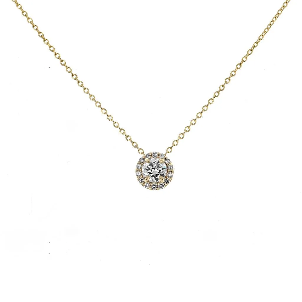 1.35ctw Round Diamond Necklace - Hidden Halo - Yellow Gold