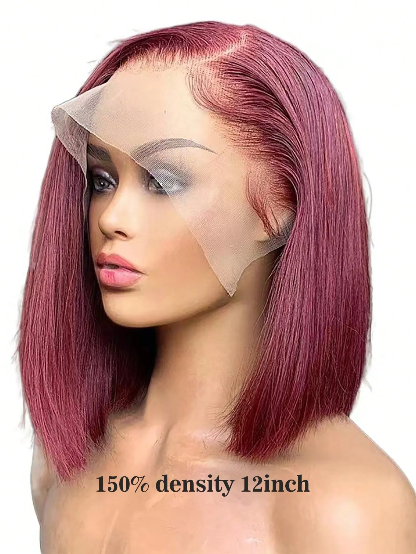 13X4 Burgundy Transparent Lace Front Bob Human Hair Wig