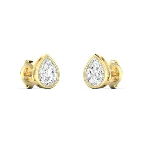 14K & 18K Gold Pear Bezel Set Diamond Stud Earrings, Lab Grown