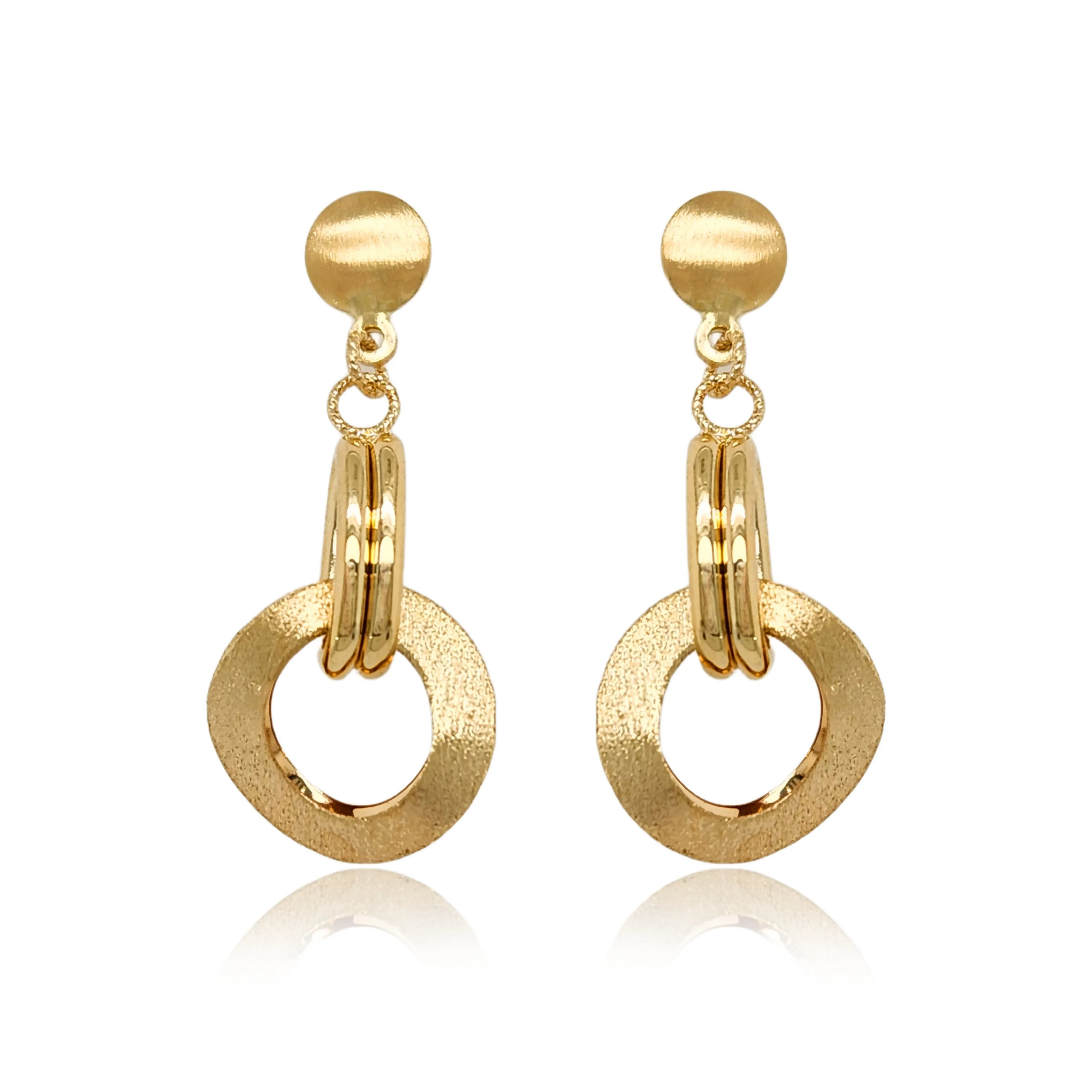 14K Gold Interlocking Circles Diamond Cut Earrings