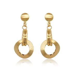 14K Gold Interlocking Circles Diamond Cut Earrings