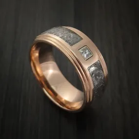 14K Rose Gold and Meteorite Men's Ring with Beautiful Diamond Custom Made