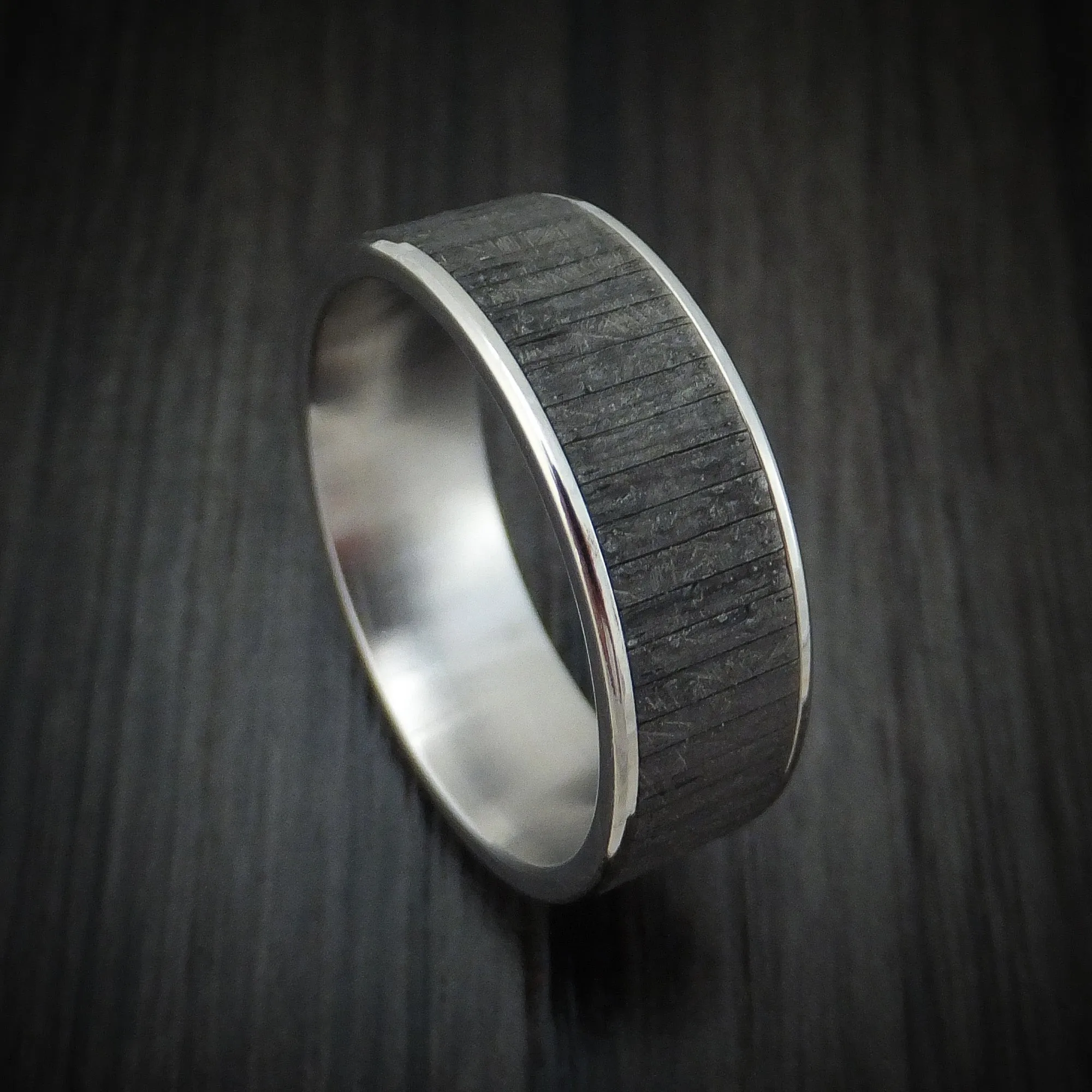 14K White Gold and Textured Tantalum Men's Ring