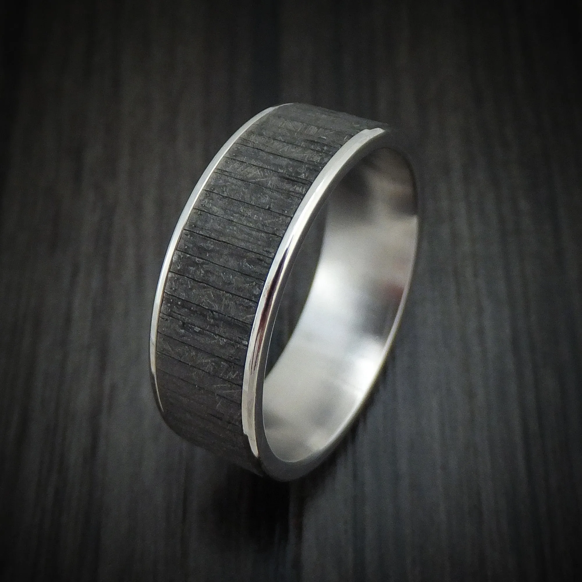 14K White Gold and Textured Tantalum Men's Ring