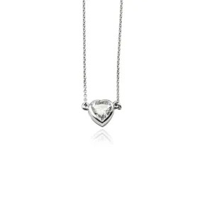 14K WHITE GOLD BEZEL-SET SINGLE HEART-SHAPE DIAMOND PENDANT NECKLACE