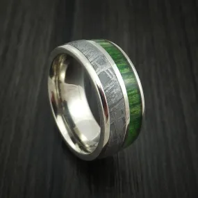 14k White Gold Men's Ring with Gibeon Meteorite and Jade Wood Inlays Custom Made