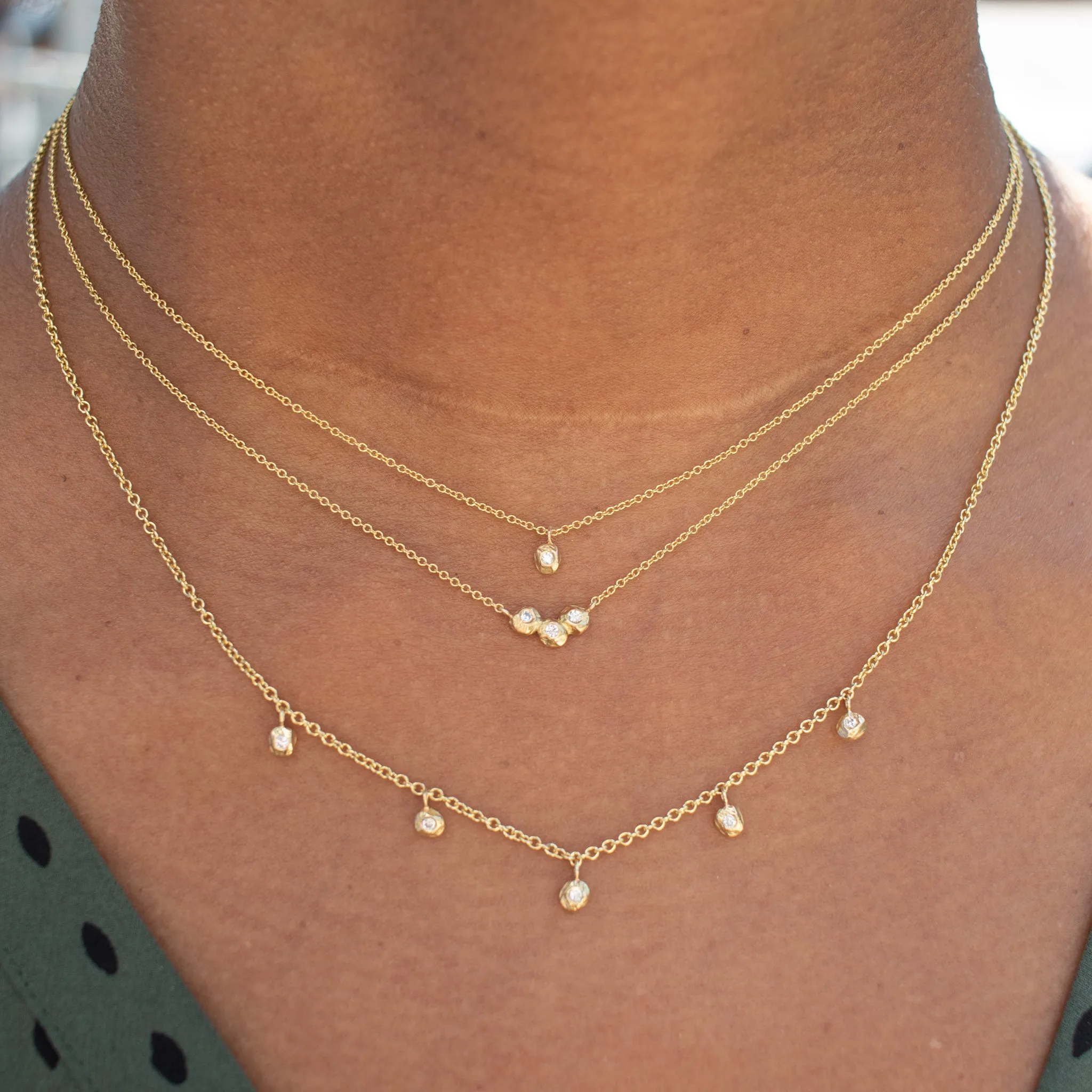 18K Diamond Dot Five Drop Necklace