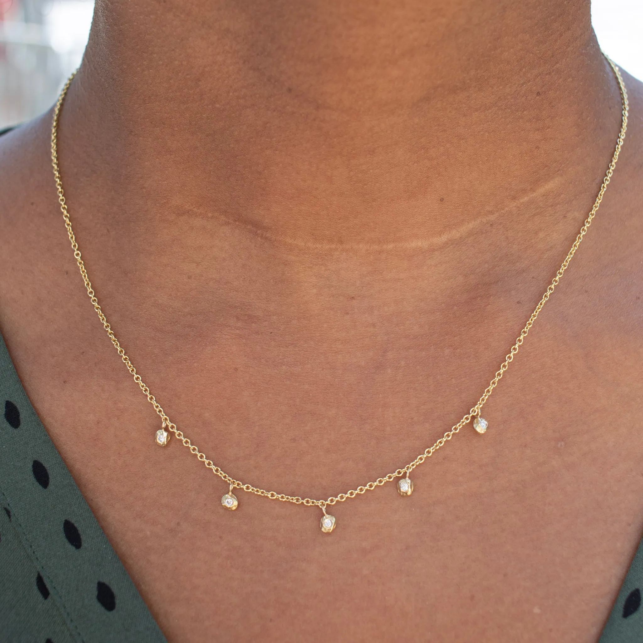 18K Diamond Dot Five Drop Necklace