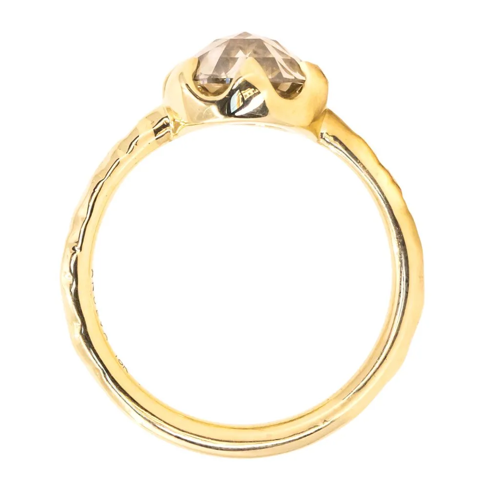 2.02ct Rosecut Champagne Diamond 6-Prong Low Profile Ring with Evergreen Carved Band in 18K Yellow Gold