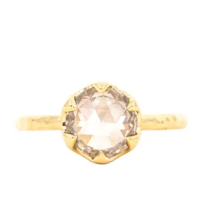 2.02ct Rosecut Champagne Diamond 6-Prong Low Profile Ring with Evergreen Carved Band in 18K Yellow Gold