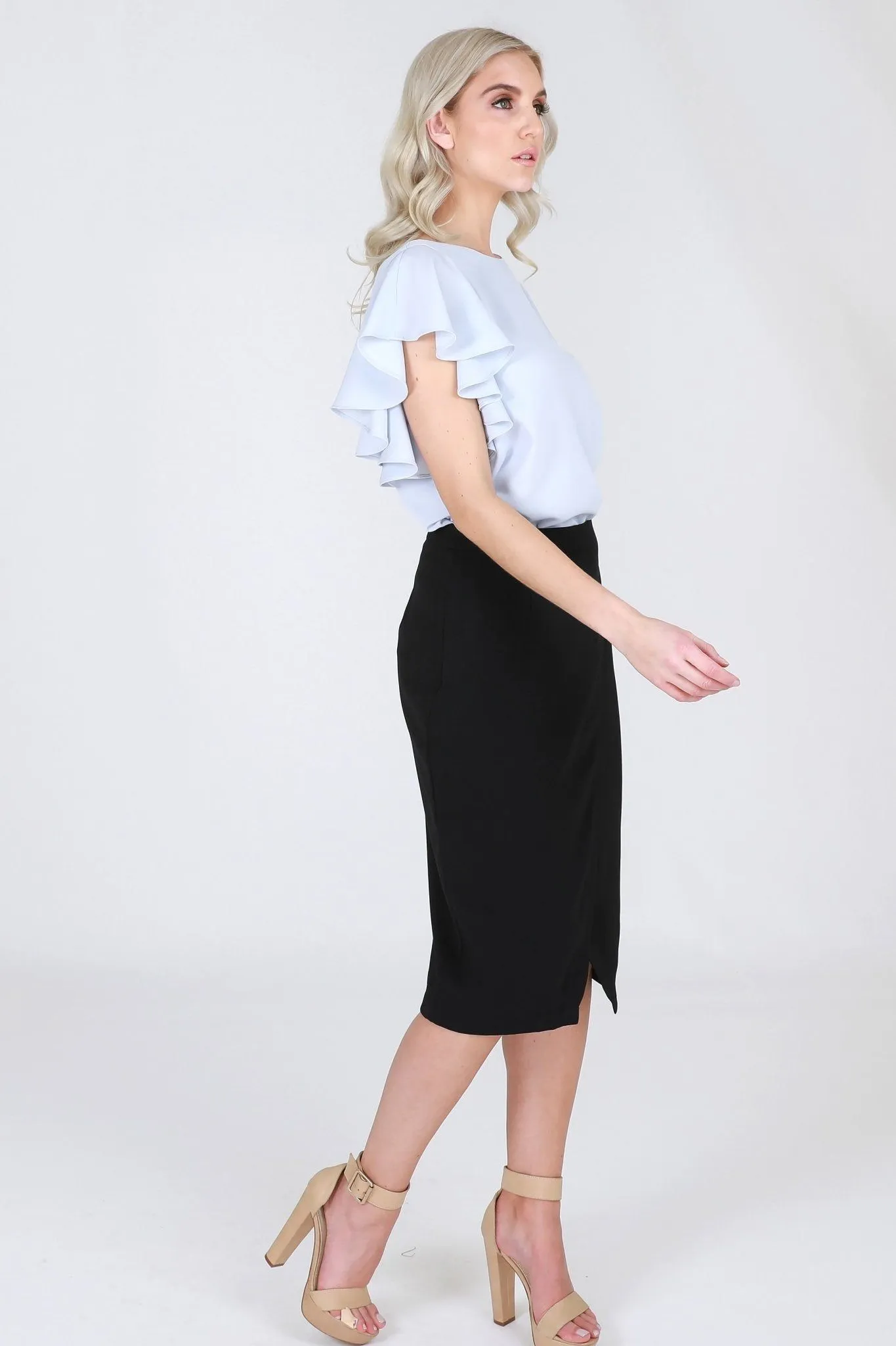 3rd Love Cavier Sky Split Pencil Skirt in Black