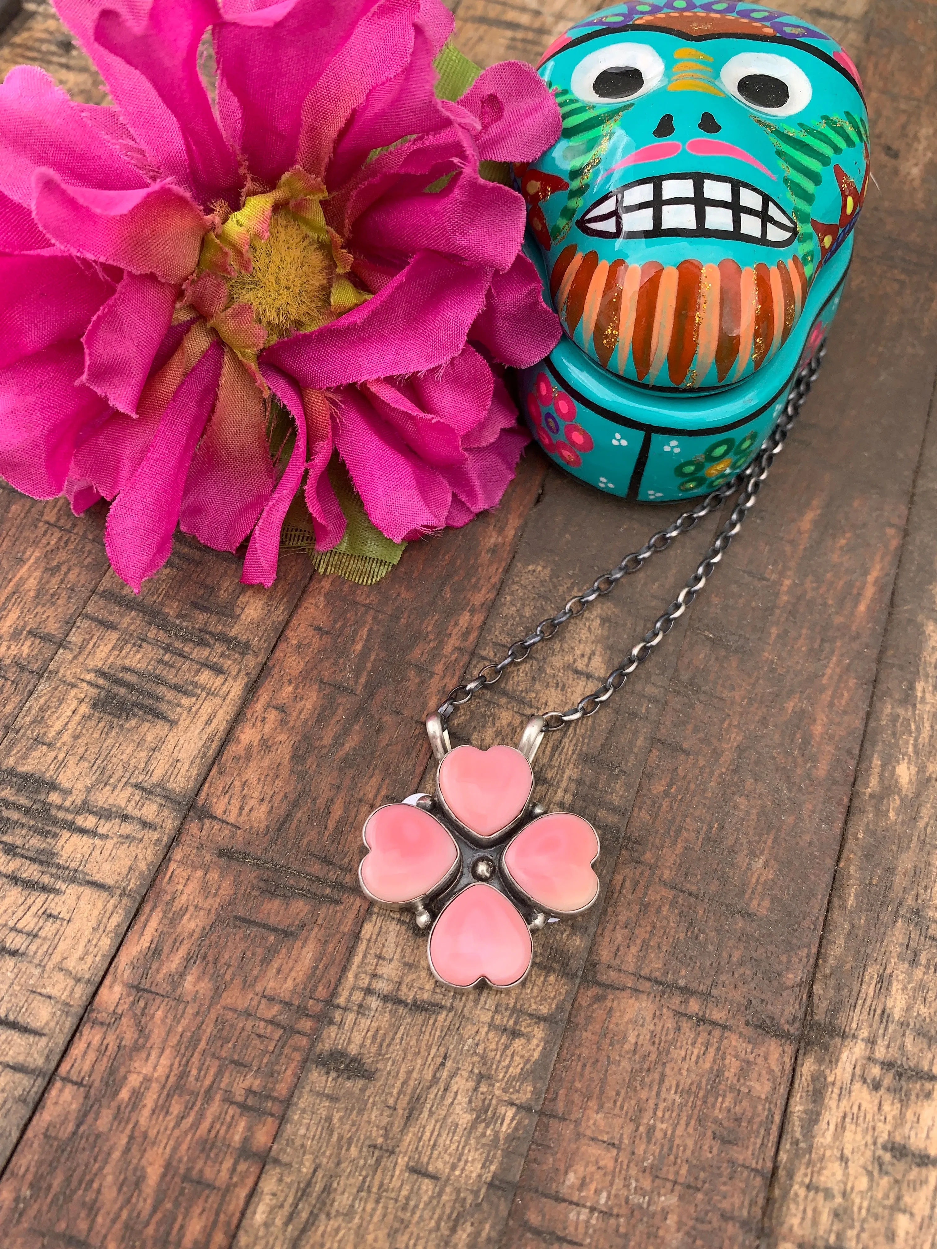 4 Stone Heart "Cotton Candy" Pink Necklace