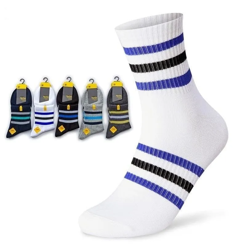 5 Pairs Lot Fashion Striped Casual Cotton Embroidery Crew Socks