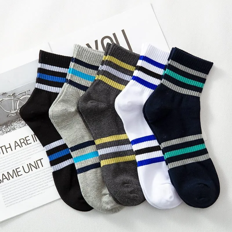 5 Pairs Lot Fashion Striped Casual Cotton Embroidery Crew Socks