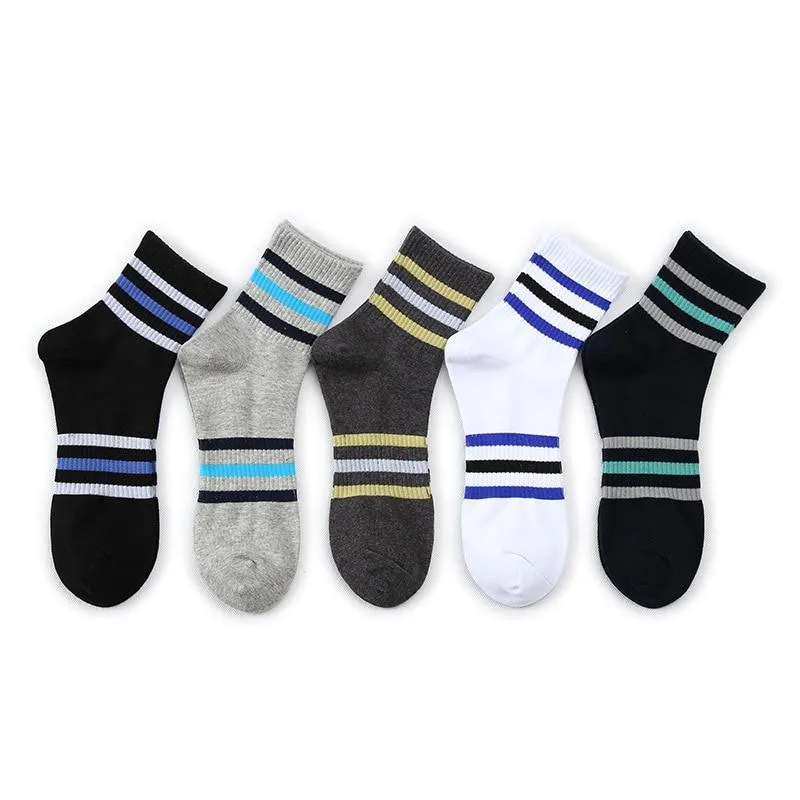 5 Pairs Lot Fashion Striped Casual Cotton Embroidery Crew Socks