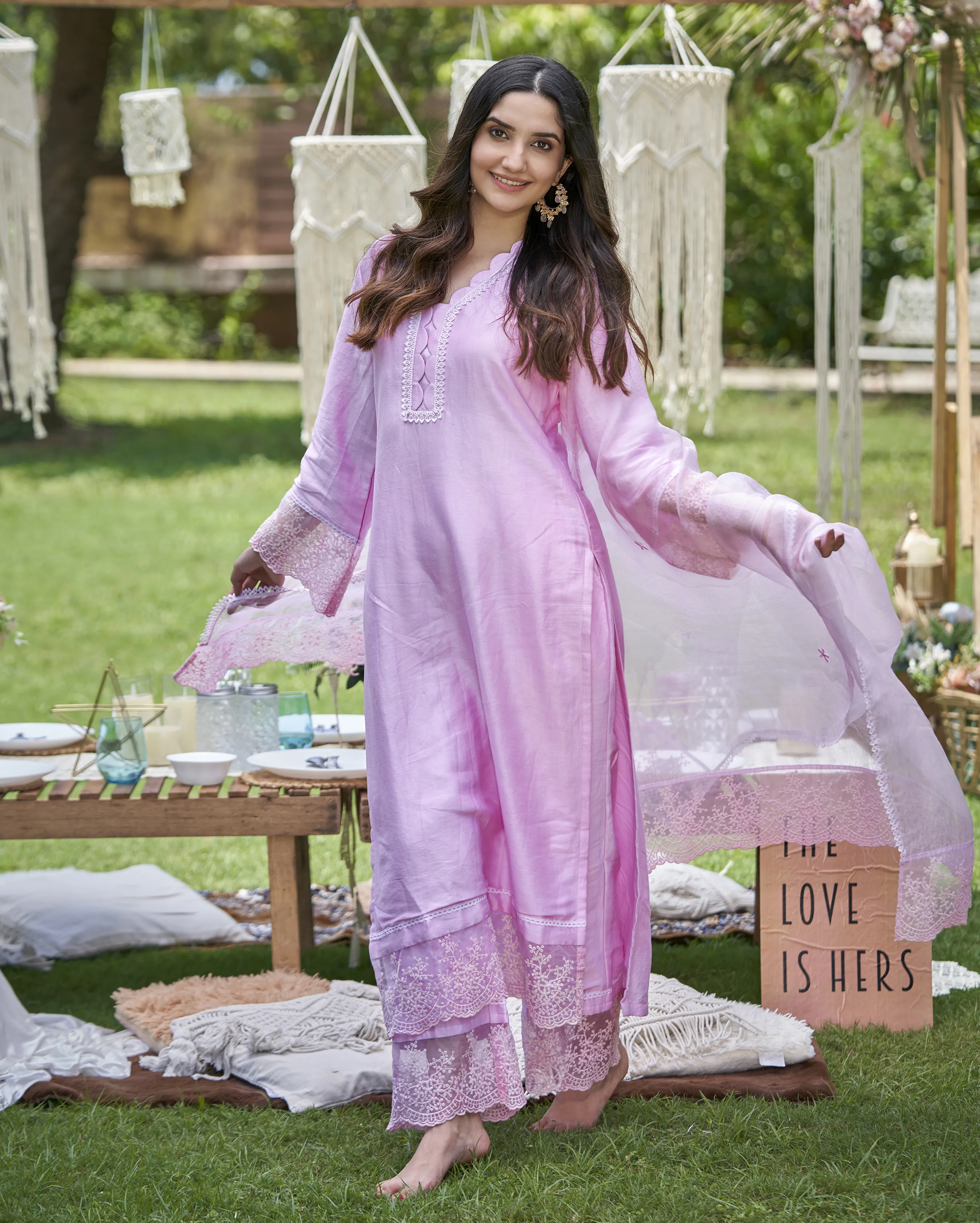 Abir Pink Solid Chanderi Kurta Set