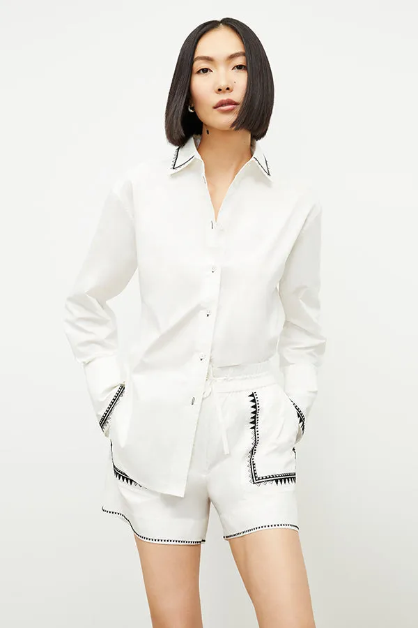 Adina Short - Poplin Embroidery :: White