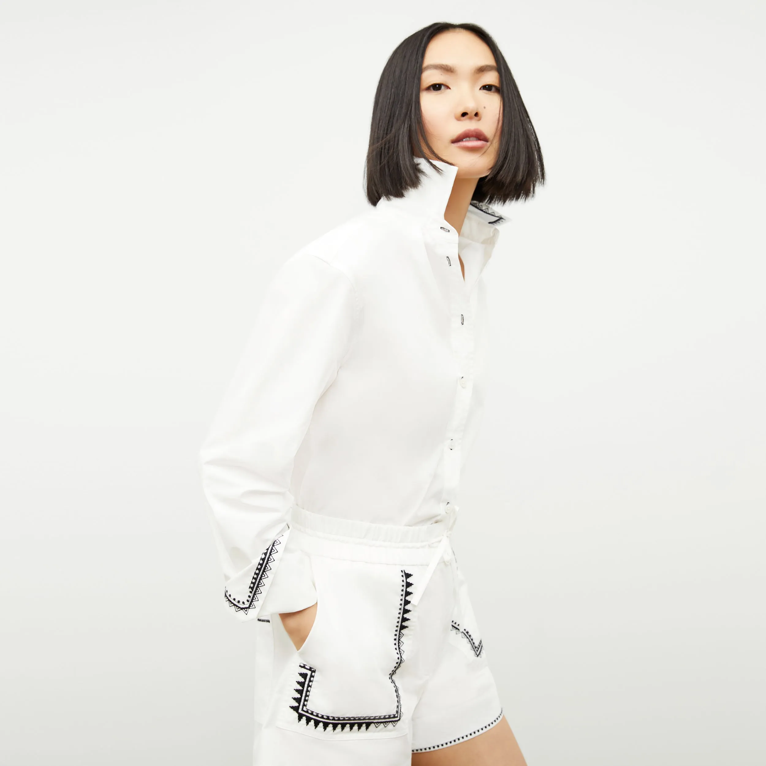 Adina Short - Poplin Embroidery :: White