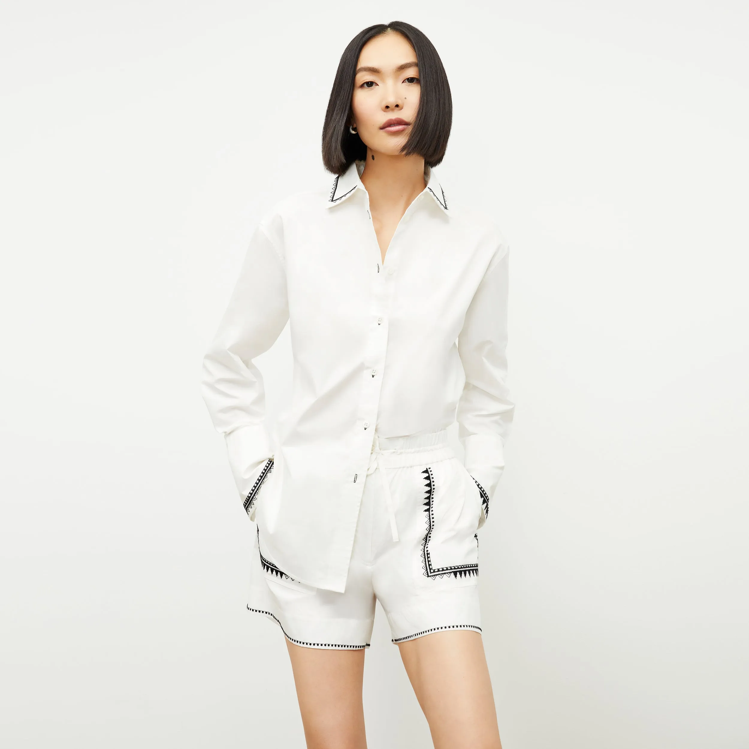 Adina Short - Poplin Embroidery :: White