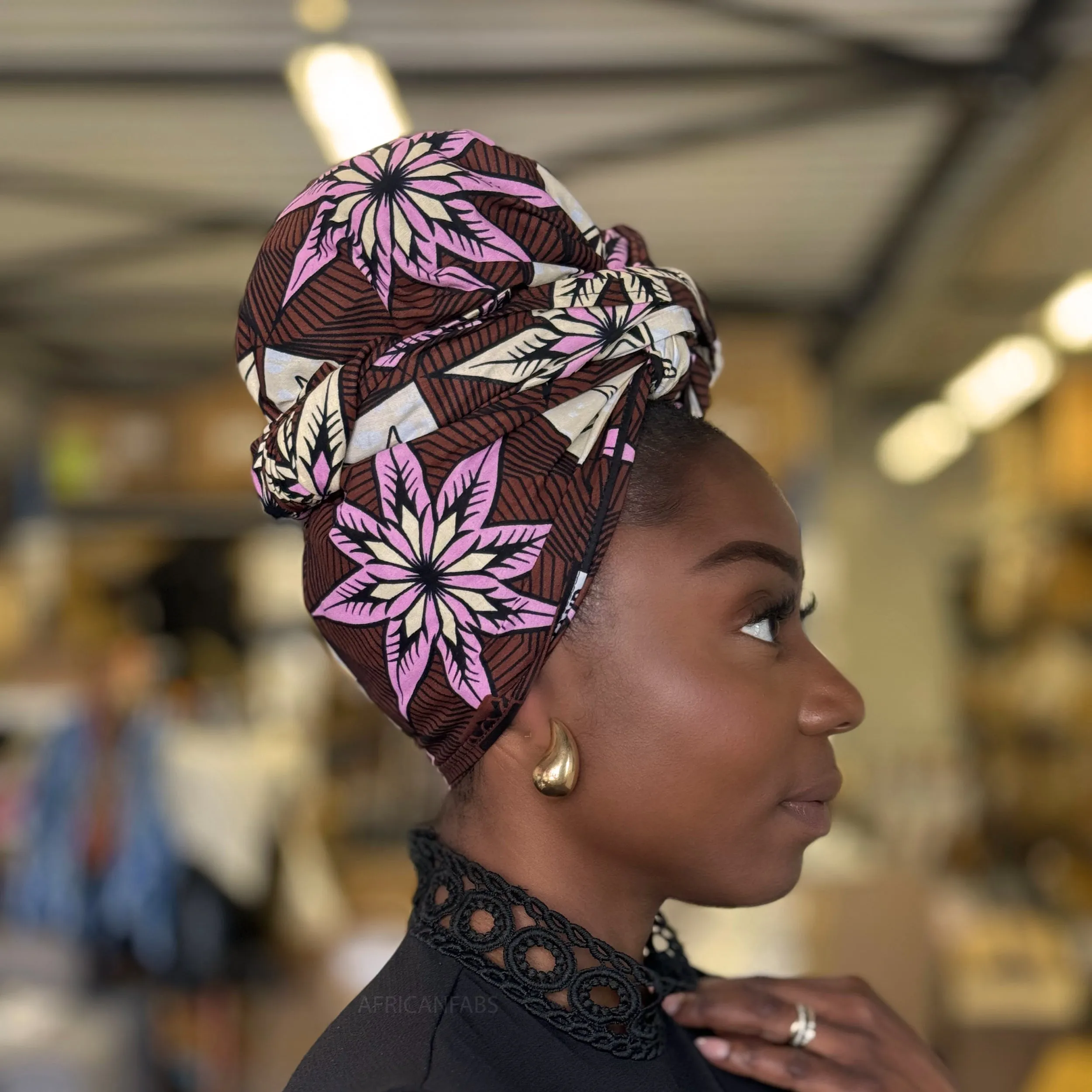 African Brown / beige Flower headwrap