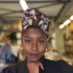 African Brown / beige Flower headwrap