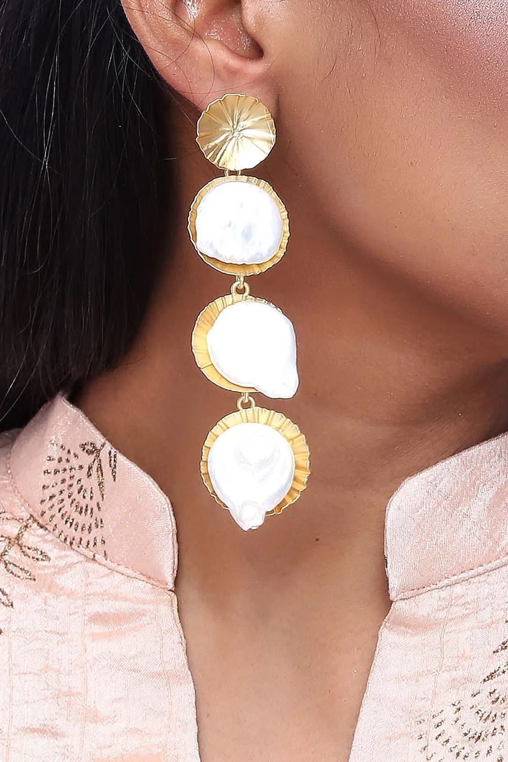 Alloy Large Dangle Earrings in White