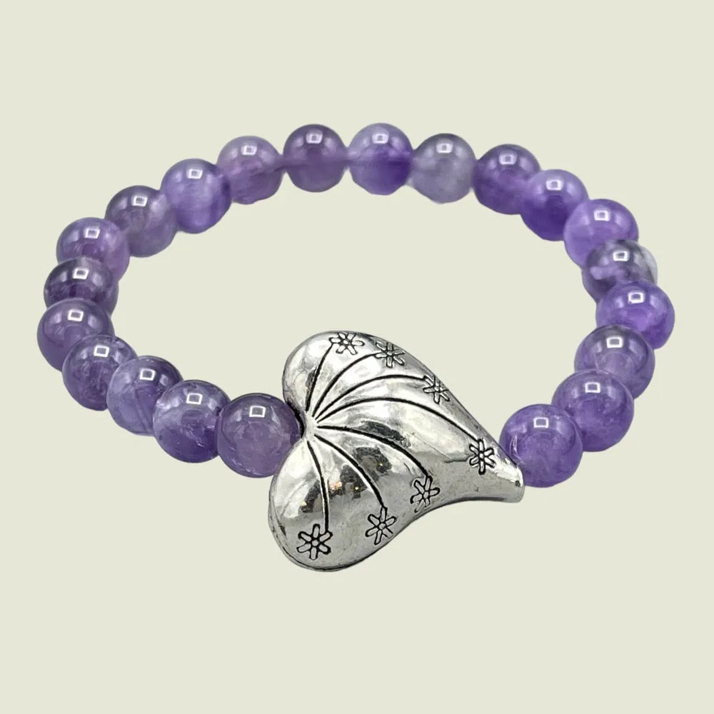 Amethyst and Silver Heart Bracelet