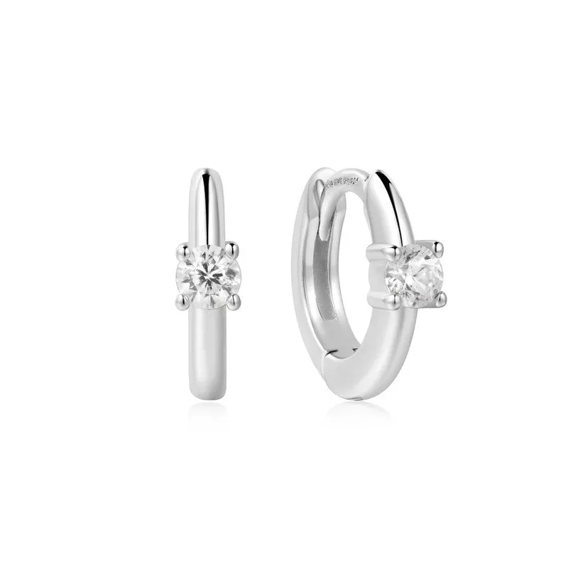 Ania Haie Silver Solitaire Cubic Zirconia Mini Huggies