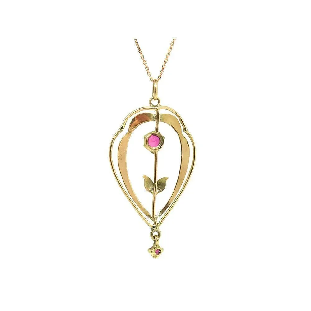 Antique Edwardian Lavalier Pendant 9ct Rose Gold Necklace