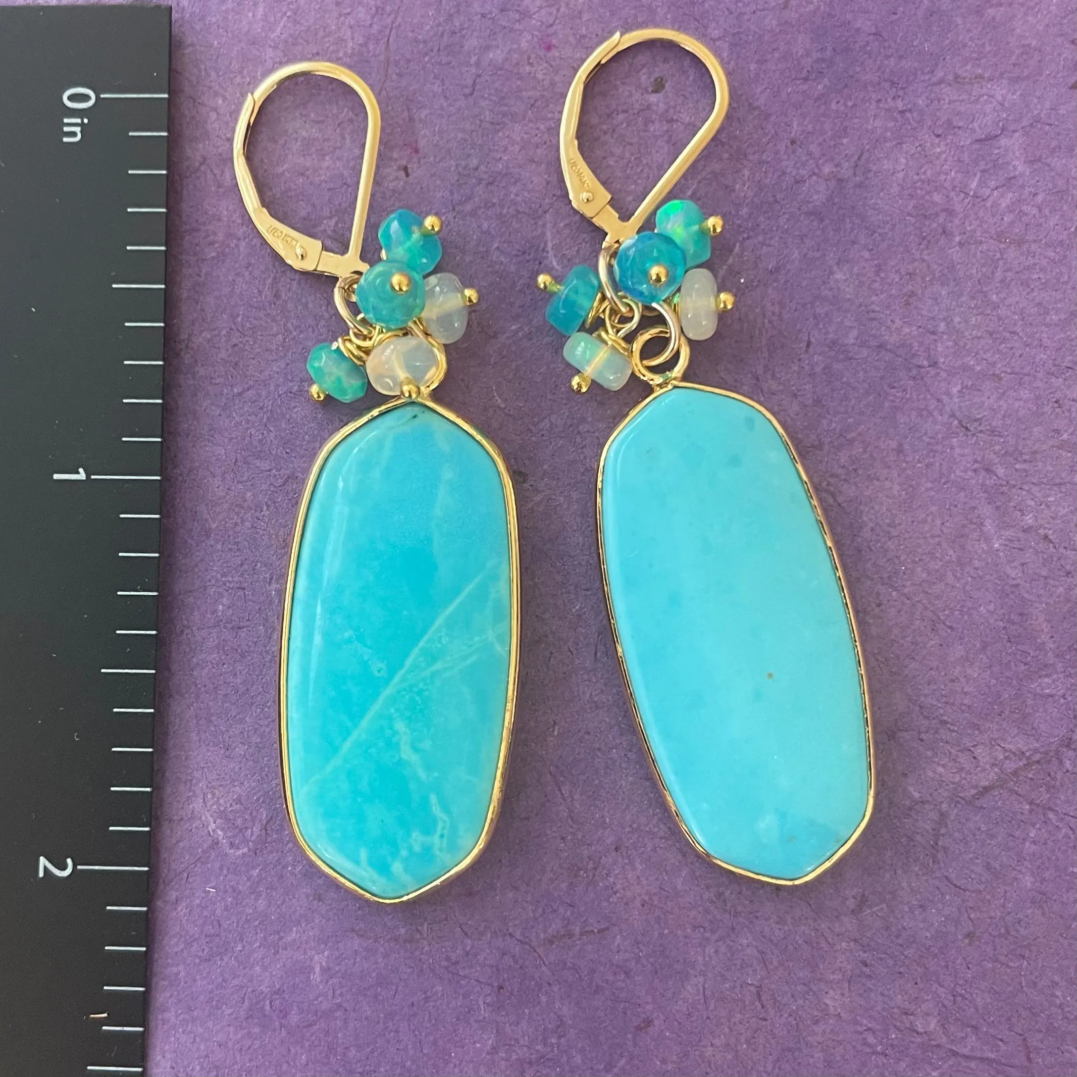 Apatite and Opal Cluster Statement Earrings, leverback, OOAK