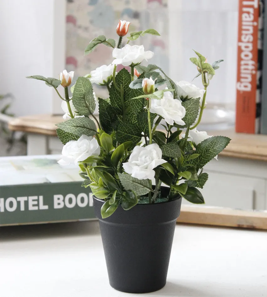 Artificial Rose Bonsai with Black Vase