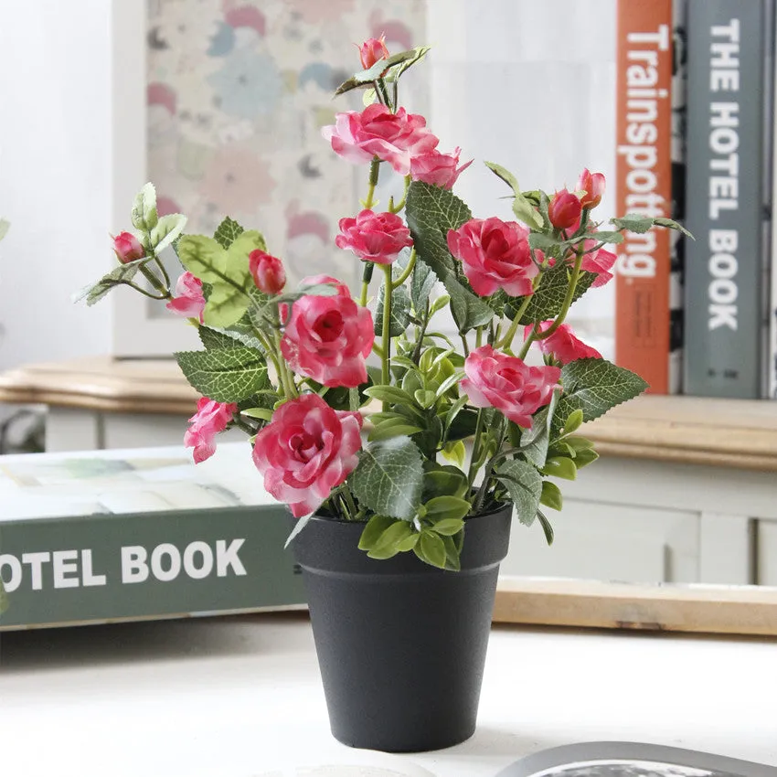 Artificial Rose Bonsai with Black Vase