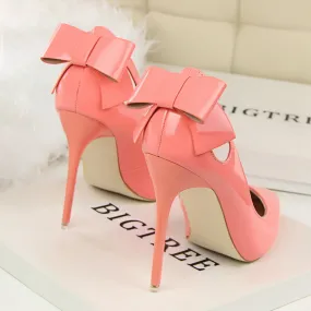 Autumn Sweet Women Butterfly Knot High Heel Pumps Pink Nude Heels Scarping