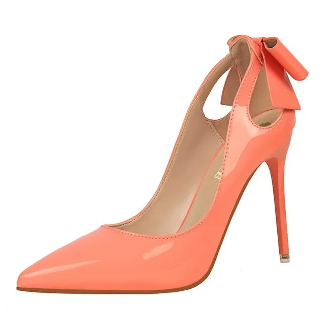 Autumn Sweet Women Butterfly Knot High Heel Pumps Pink Nude Heels Scarping