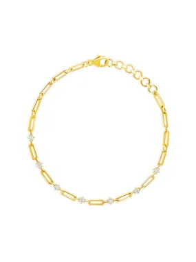 Ava Diamond and Paperclip Chain Bracelet 14K