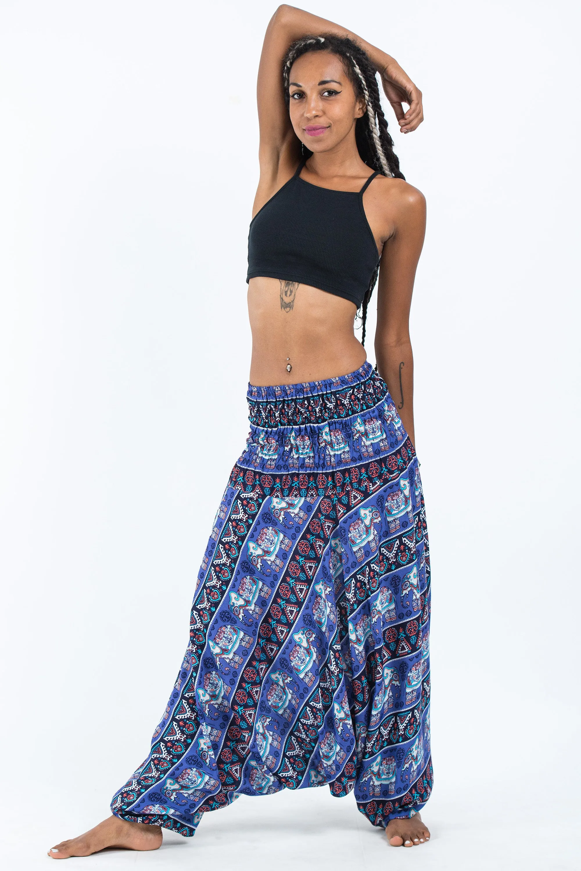 Aztec Elephant 2-in-1 Jumpsuit Elephant Pants in Blue