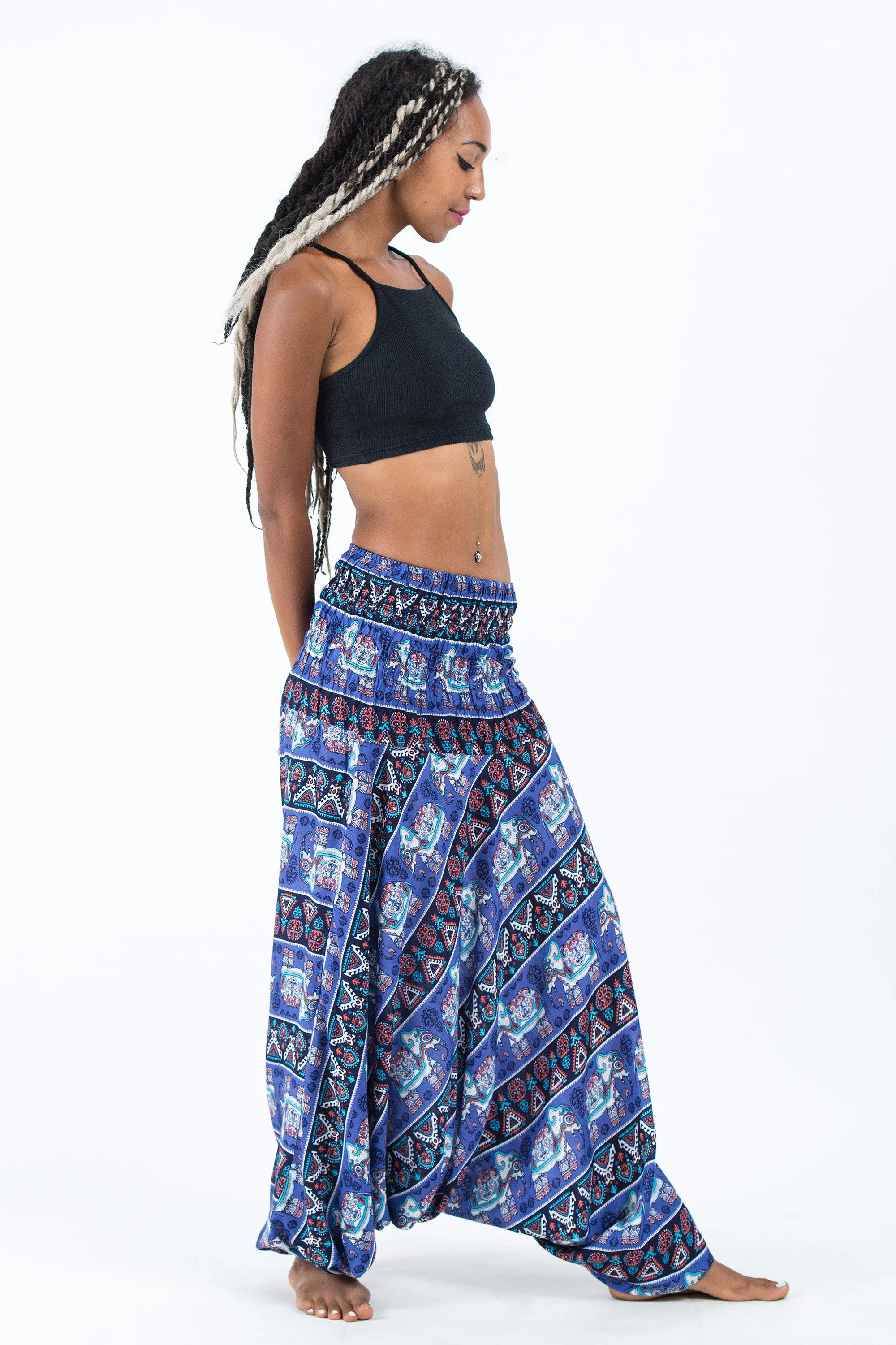 Aztec Elephant 2-in-1 Jumpsuit Elephant Pants in Blue