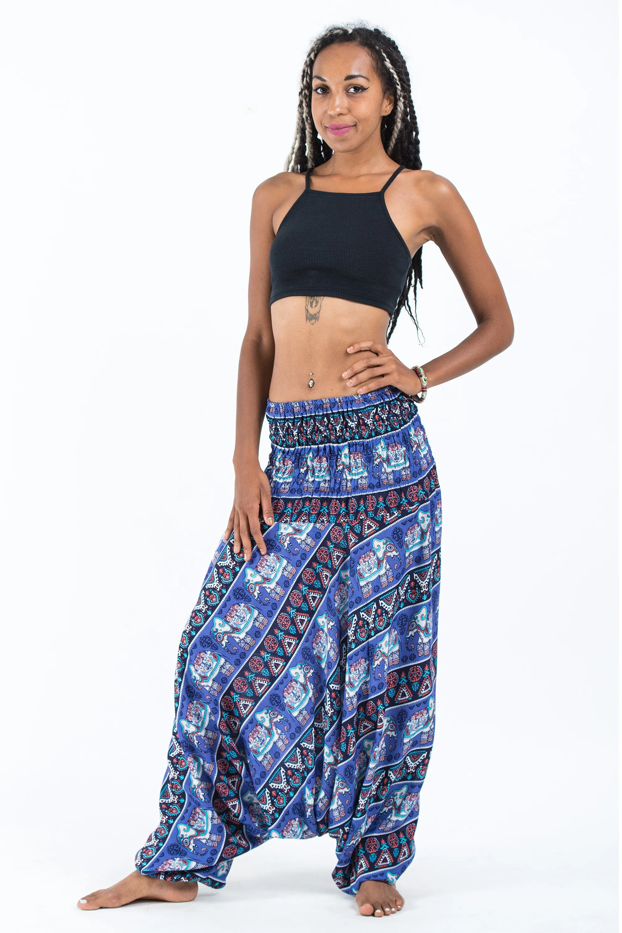 Aztec Elephant 2-in-1 Jumpsuit Elephant Pants in Blue