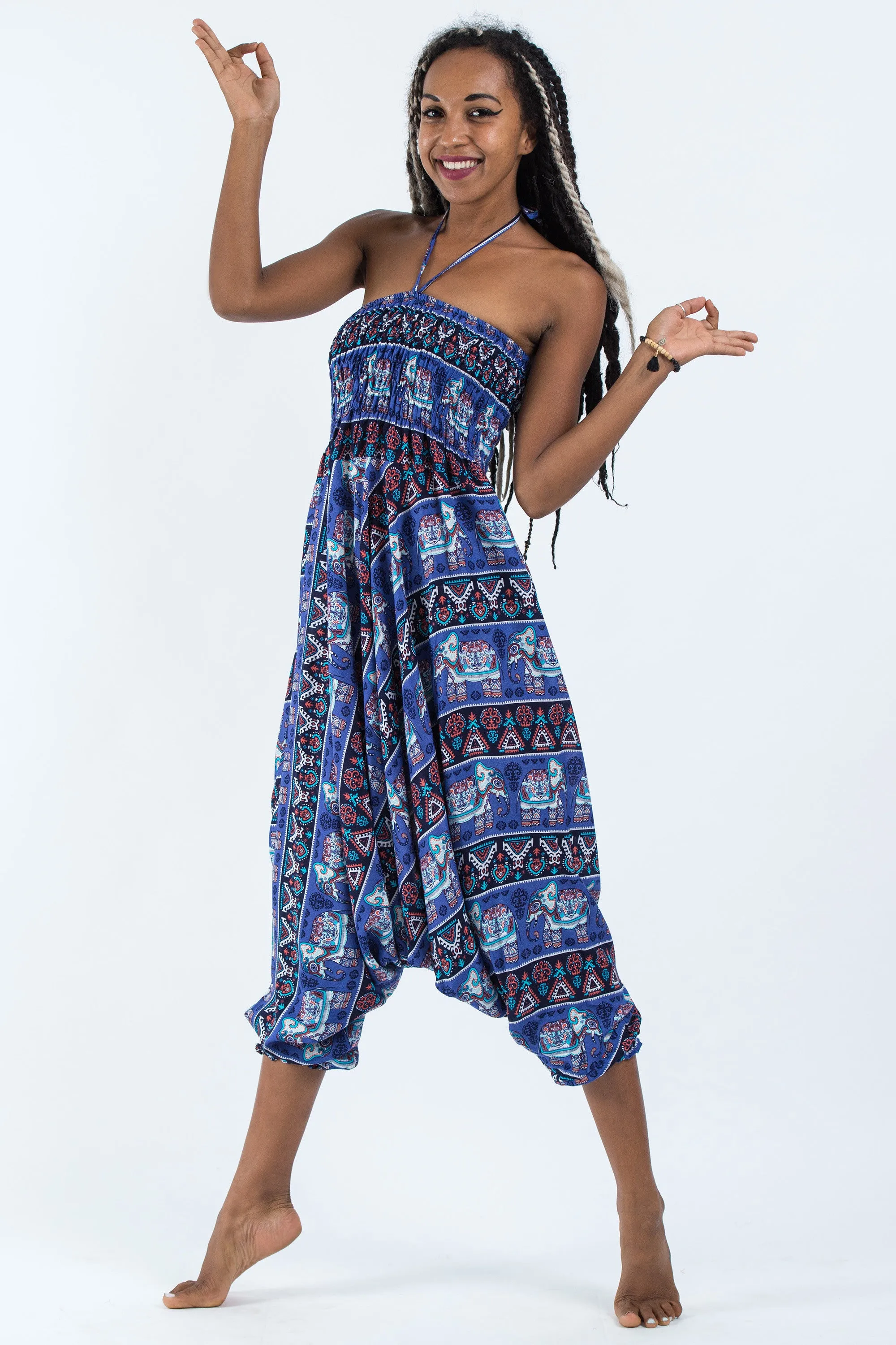 Aztec Elephant 2-in-1 Jumpsuit Elephant Pants in Blue