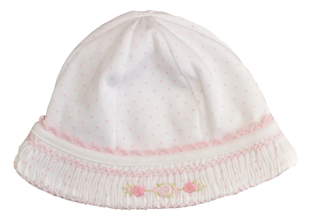 Baby Girl's Pink Dots Hand Smocked Hat