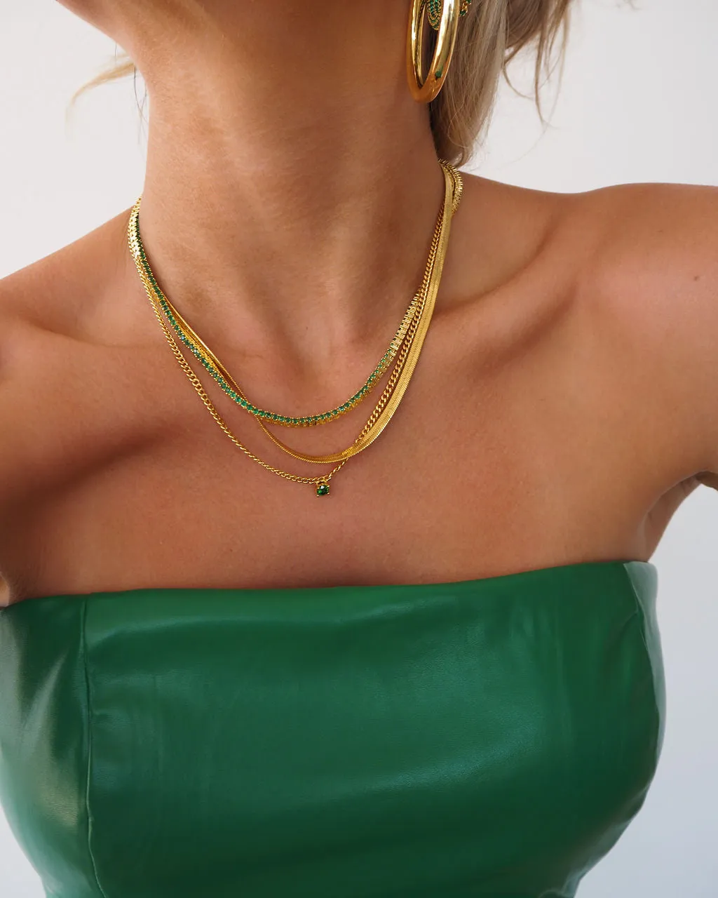 Bardot Stud Necklace- Emerald Green- Gold