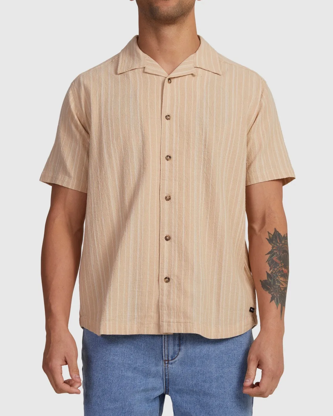 Beat Stripe Short Sleeve Shirt - Stone