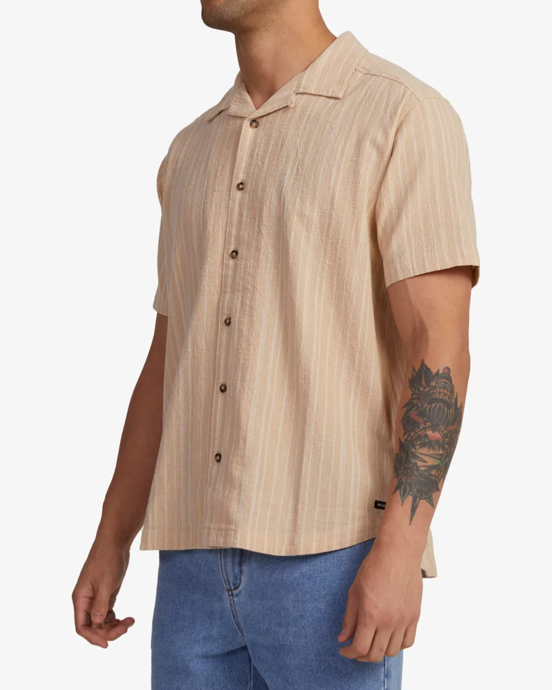 Beat Stripe Short Sleeve Shirt - Stone